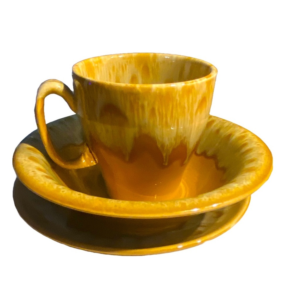 Canonsburg Butterscotch Drip Glaze Cup /Mug Saucer and bowl Vintage USA MCM
